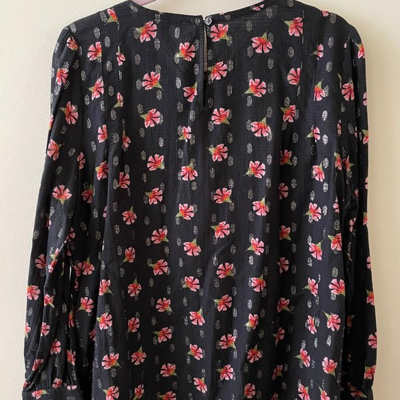 LOFT Black Floral Long Sleeve Blouse - Size L - Picture 2 of 8